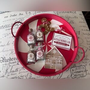 Red and White Holiday Serving Tray with small decor